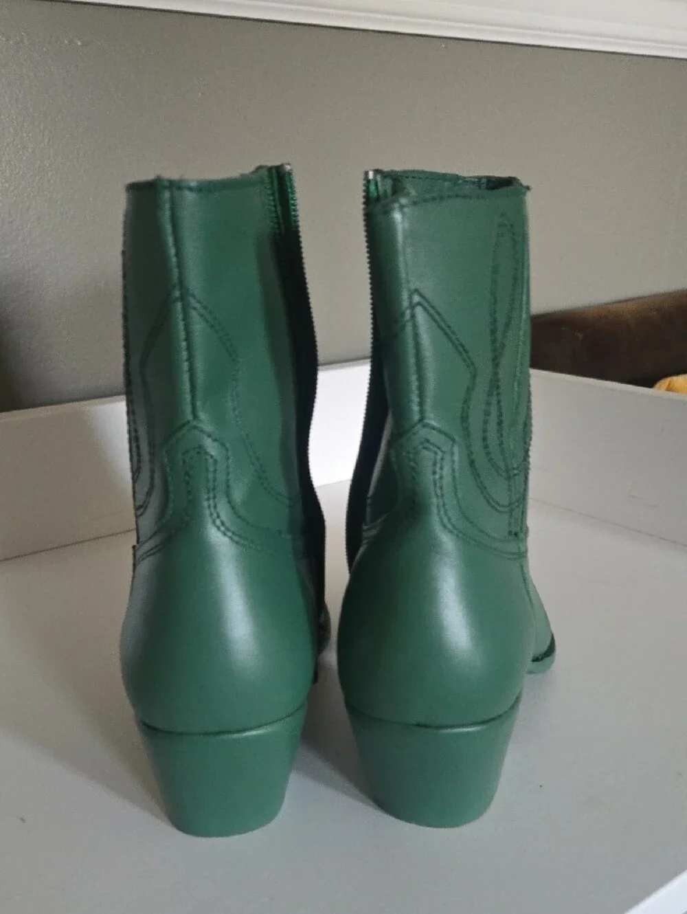 Steve Madden Green Faux-Leather Western Ankle Boots